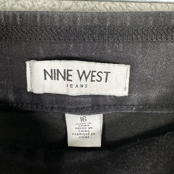 Nine West Pants Womens Jeans 16 Black Heidi Pull On Skinny Flat Front Cotton - Picture 6 of 12